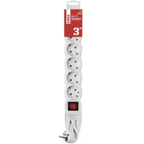 Predlžovací kábel Emos P1623R s 6 zásuvkami, 3 metre, 1,5 mm2