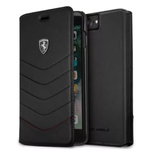 Ferrari Heritage iPhone 7 Plus schwarze gesteppte/zu öffnende Lederhülle
