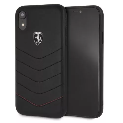 Ferrari Heritage iPhone XR schwarze gesteppte/harte Lederhülle