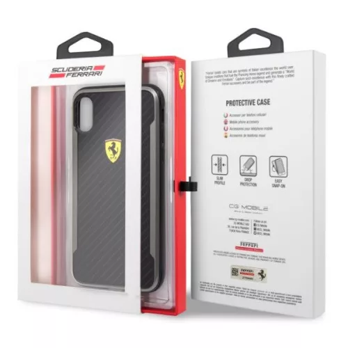 Ferrari SF Racing Shield iPhone XR Rückseite in Schwarz mit Carbon-Effekt