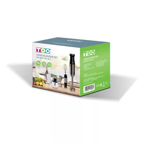 Tyčový mixér TOO HB-600-501 3v1 z čiernej nehrdzavejúcej ocele