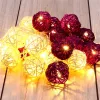 Iris Gömb alakú fonott/rattan/4m/meleg fehér + lila/20db LED-es/3xAA elemes fényfüzér, fénydekoráció