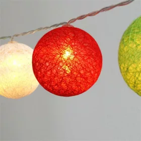   Iris Gömb alakú 6cm/színes fonott/3m/piros-fehér-zöld/20db LED-es/USB-s fényfüzér, fénydekoráció