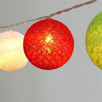   Iris Gömb alakú 6cm/színes fonott/3m/piros-fehér-zöld/20db LED-es/USB-s fényfüzér, fénydekoráció