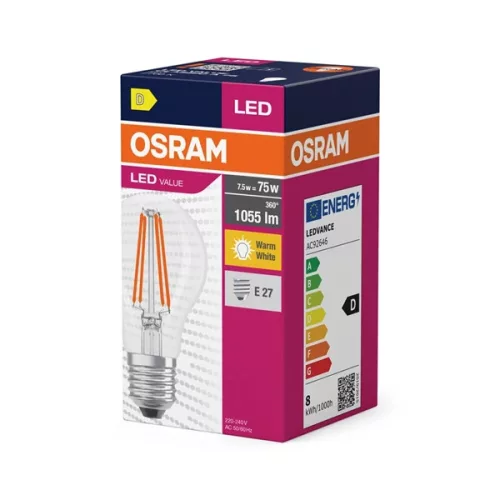 LED žiarovka Osram Value s čírym skleneným tienidlom/8W/827lm/2700K/E27