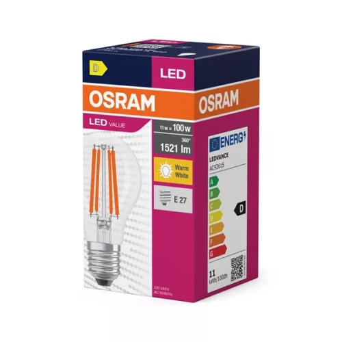 LED žiarovka Osram Value s čírym skleneným tienidlom/11W/1521lm/2700K/E27