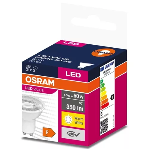 LED žiarovka Osram Value PAR16 plastové puzdro/5W/350lm/2700K/GU10/230V/36stupňov/70lm/W