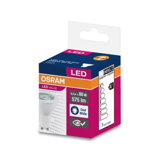 LED žiarovka Osram Value PAR16 plastové puzdro/6,9W/575lm/4000K/GU10/230V/36stupňov/83lm/W