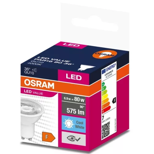 LED žiarovka Osram Value PAR16 plastové puzdro/6,9W/575lm/4000K/GU10/230V/36stupňov/83lm/W