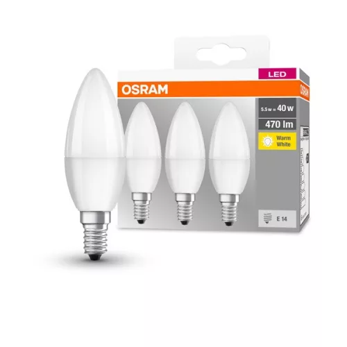 Osram matné plastové tienidlo/5W/470lm/2700K/E14/v krabičke LED sviečková žiarovka 3 ks