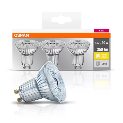 LED žiarovka Osram PAR16 s päticou, plastové puzdro/4,3 W/350 lm/2700 K/GU10/v krabičke, 3 ks