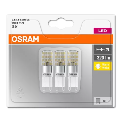 LED žiarovka Osram Base s plastovým krytom/2,6 W/320 lm/2700 K/G9, 3 ks