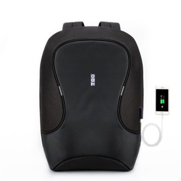   TOO 15,6" lopásbiztos/vízálló/USB portos fekete hátizsák
