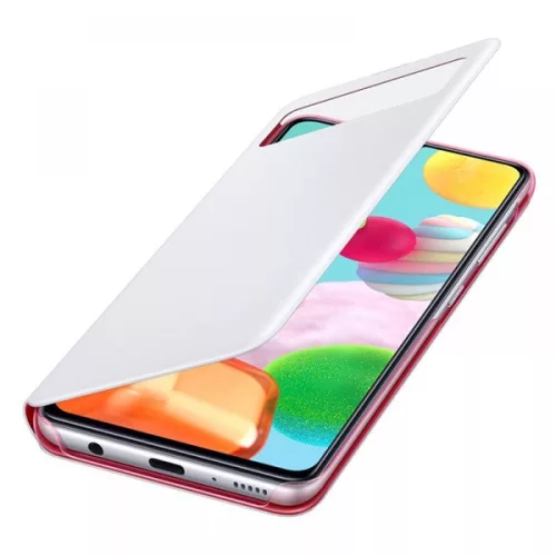 Samsung OSAM-EF-EA415PWEG Galaxy A41 S-View Brieftaschenhülle, weiße Schutzhülle