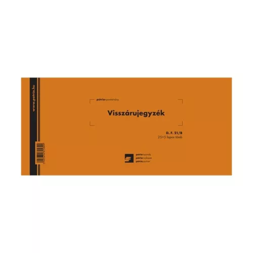 D.F.21/B 25x5lapos "Visszárujegyzék" nyomtatvány