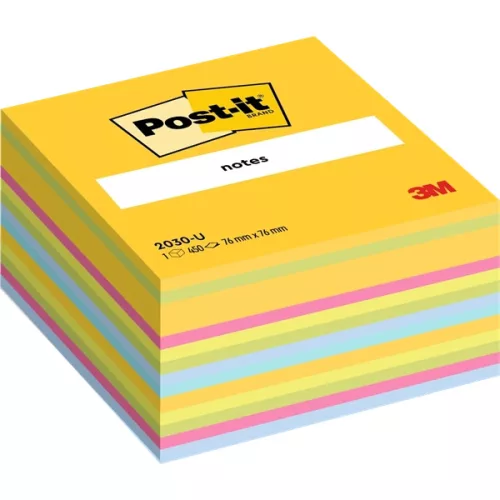 Post-it® 76x76mm 450 Blatt ultra-selbstklebende, regenbogenfarbene Würfelblöcke, 100% PEFC, SGSCH-PEFC-COC-110078
