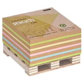   Stick'N KraftCube 76x76 mm 400 Blatt farbiger, selbstklebender Notizblock aus Recyclingmaterial