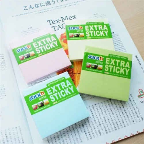 Stick'N ExtraSticky Notizblock aus Recyclingmaterial, 76 x 76 mm, 90 Blatt, pastellgelb