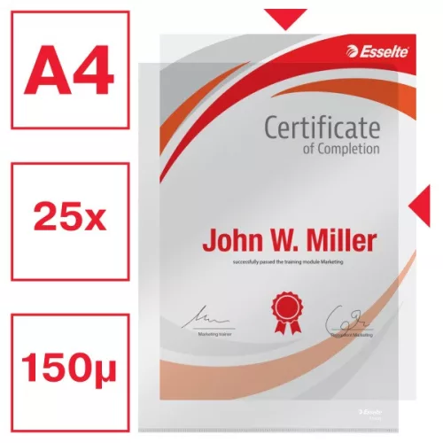 Esselte A4 150mikron 25db/cs víztiszta genotherm