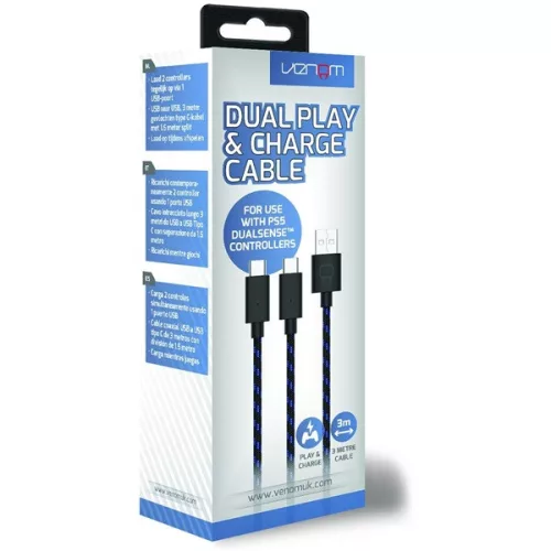 Venom VS5002 PS5 Dual Play & Charge 3m USB Type-C fekete töltőkábel