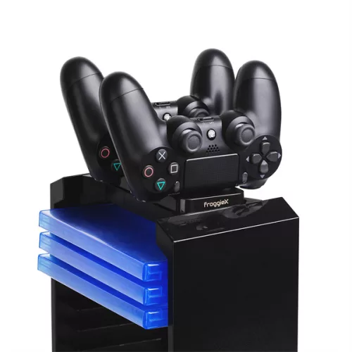 FroggieX FX-P4-C1-B Charge & Disc Tower PS4 dual töltőállomás + lemez tartó állvány