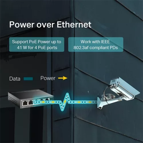 TP-Link TL-SF1005LP 5x10/100Mbps LAN port 4xPoE neupravljani desktop switch
