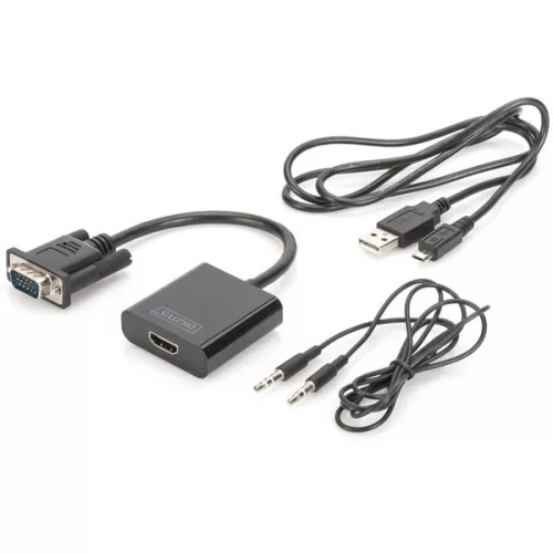 Adaptér DIGITUS VGA samec -> HDMI samica s audio káblom