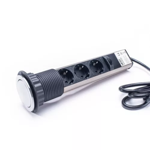 TOO PPS-301-3C IP20, 3x 2P+F, chrómový stolový rozvádzač