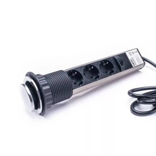 TOO PPS-301-3C IP20, 3x 2P+F, chrómový stolový rozvádzač