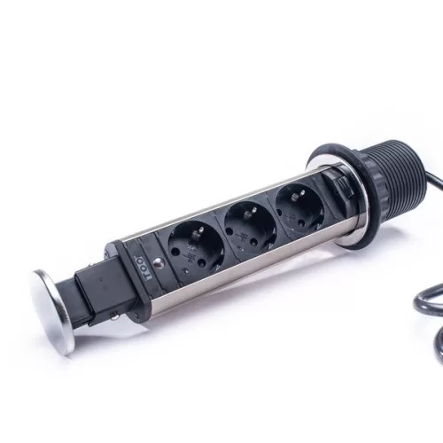 TOO PPS-301-3C IP20, 3x 2P+F, chrómový stolový rozvádzač