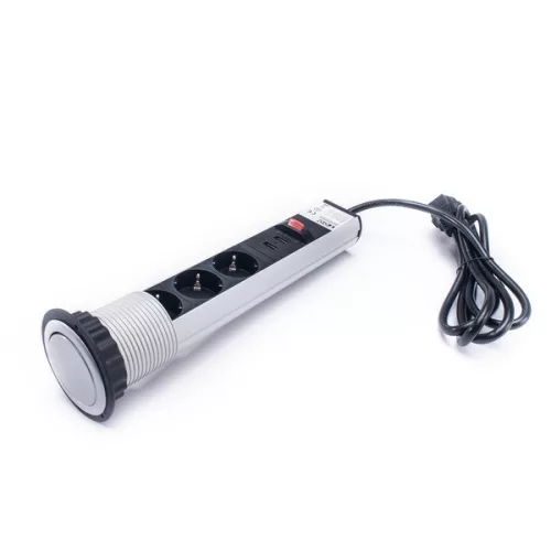 TOO PPS-304-3S IP20, 3x 2P+F, 2x USB-A, brúsený stolový zapustený napájací kábel