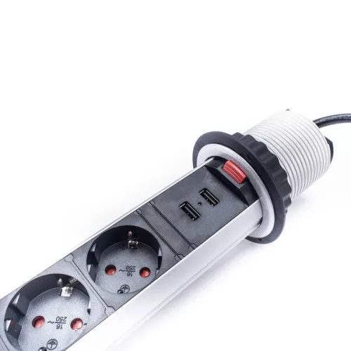 TOO PPS-304-3S IP20, 3x 2P+F, 2x USB-A, brúsený stolový zapustený napájací kábel