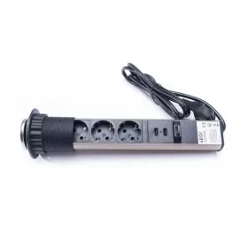   TOO PPS-305-3C IP20, 3x 2P+F, 2x USB-A, chrómová stolová zapustená rozvodná skrinka