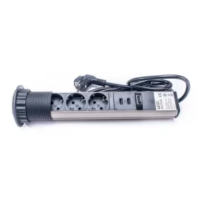   TOO PPS-306-3BR IP20, 3x 2P+F, 2x USB-A, brúsený stolový zapustený napájací kábel