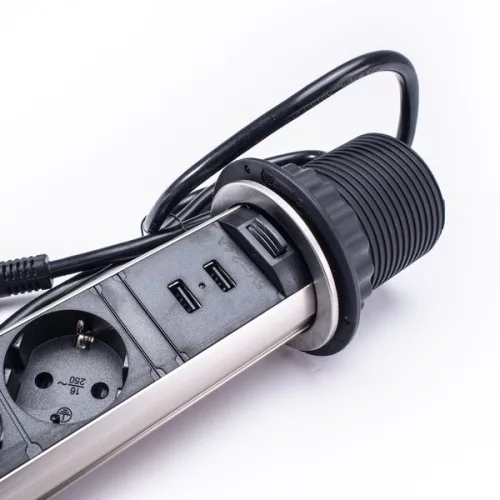 TOO PPS-306-3BR IP20, 3x 2P+F, 2x USB-A, brúsený stolový zapustený napájací kábel