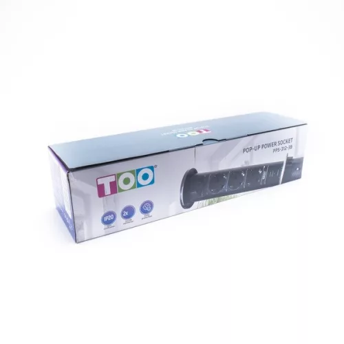 TOO PPS-312-3B IP20 3x 2P+F, 2x USB-A, motorizovaný, čierny stolový zapustený rozvádzač