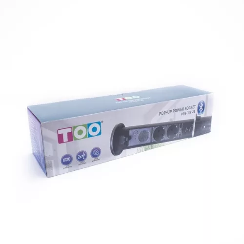TOO PPS-313-2B IP20 2x 2P+F, 2x USB-A, Bluetooth, motorizovaný, čierny stolový zapustený napájací kábel