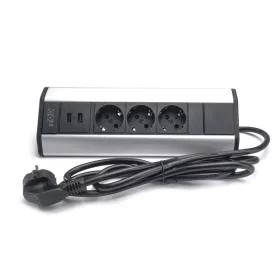   TOO VPS-315-3S IP20, 3x 2P+F, 2x USB-A, strieborná stolová predlžovačka