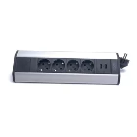   TOO VPS-317-4S IP20, 4x 2P+F, 2x USB-A, strieborná predlžovacia linka na stôl