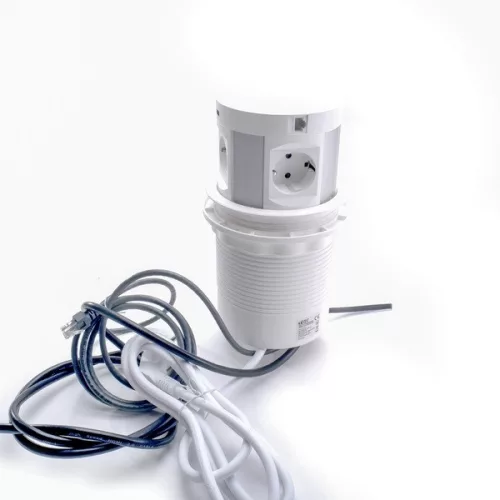 TOO PPS-100-4W IP20, 4x 2P+F, HDMI, RJ45, 2x USB-A, Qi nabíjanie, hydraulický, biely stolový zapustený rozvádzač
