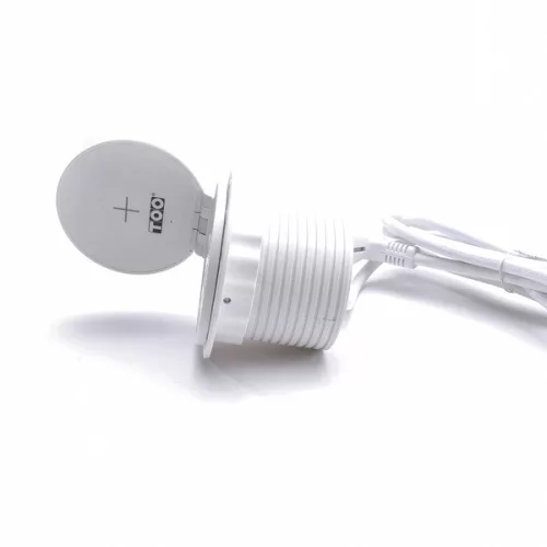 TOO GPS-104-1W IP20, 1x 2P+F, USB-A, Type-C, Qi nabíjanie, kábel súčasťou balenia, biely zapustený stolový napájací kábel