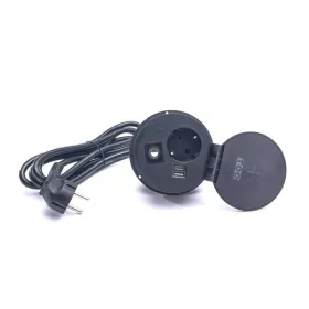   TOO GPS-105-1B IP20, 1x 2P+F, USB-A, Type-C, Qi nabíjanie, káblová zásuvka, čierna stolová zapustená rozvádzacia doska