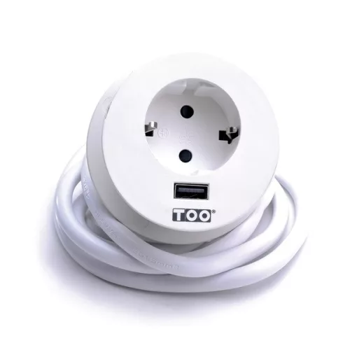 TOO GPS-200-1W IP20, 1x 2P+F, USB-A, biela stolová zapustená rozvodná skrinka