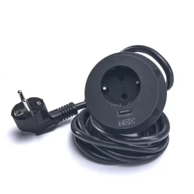   TOO GPS-201-1B IP20, 1x 2P+F, USB-A, čierny stolový zapustený napájací kábel