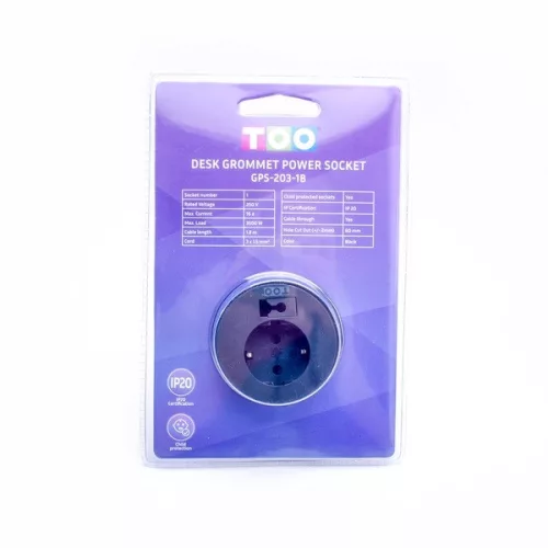 TOO GPS-203-1B IP20, 1x 2P+F, s káblovým vývodom, čierny stolový zapustený rozvádzač