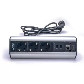  TOO DPS-114-3S IP20, 3x 2P+F, 2x USB-A, RJ45, HDMI, strieborná, stolová rozvodná skrinka