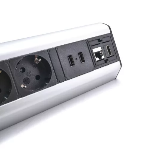 TOO DPS-114-3S IP20, 3x 2P+F, 2x USB-A, RJ45, HDMI, strieborná, stolová rozvodná skrinka