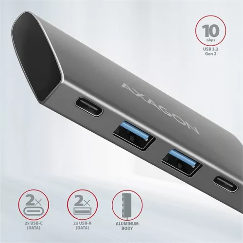 Axagon HMC-4G2 4-portový USB 3.2. Gen 2 strieborno-čierny HUB