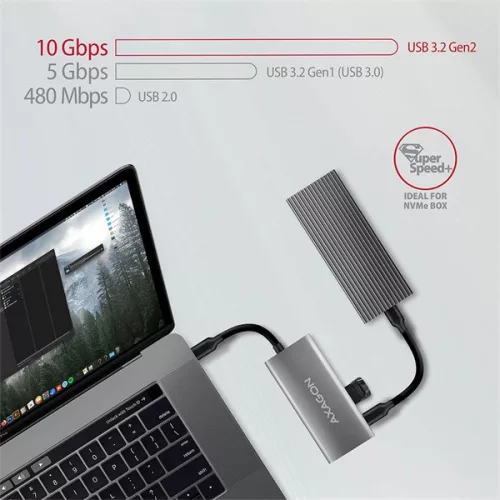 Axagon HMC-4G2 4-portový USB 3.2. Gen 2 strieborno-čierny HUB