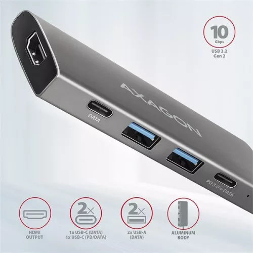 Axagon HMC-5G2 5-portový USB 3.2. Gen 2 strieborno-čierny HUB